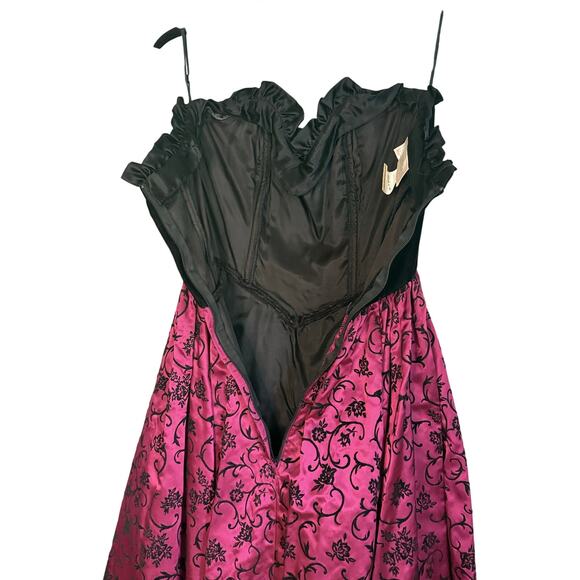 Vintage 80s Gunne Sax Jessica McClintock Strapless Prom Dress Magenta Black 5 - Picture 11 of 12